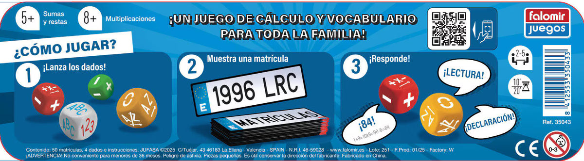 Juego de Mesa Matrículas - Falomir Juegos