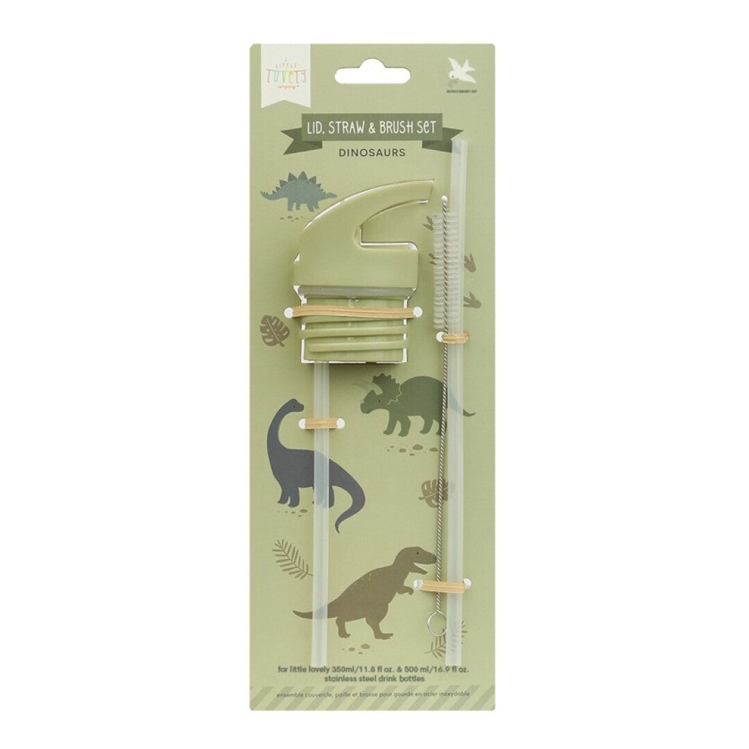 Set Tapa Pajita Cepillo Dinosaurios